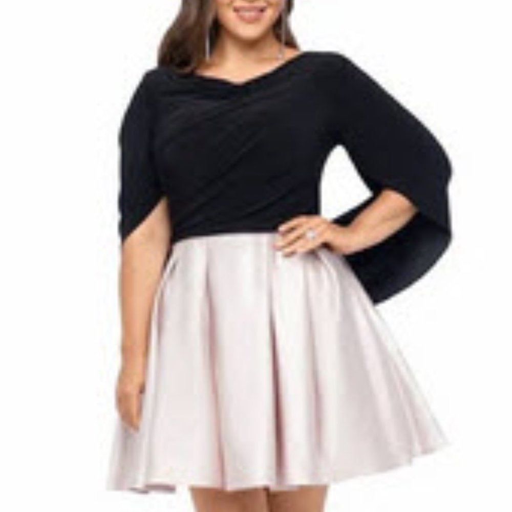 BETSY & ADAM Womens Pink Drape-back Short Party Fit + Flare Dress Plus 14W